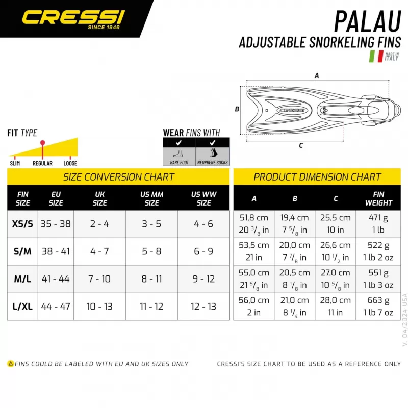 Adjustable open-heel fins Cressi Sub Palau M/L - EU 41/44 yellow