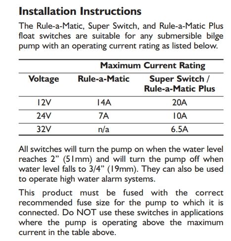 Bilge Pump Float Switch Rule 35A Rule-A-Matic