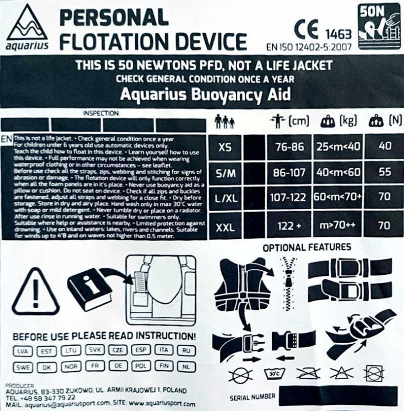Life jacket Aquarius MQ PRO L/XL 70N Red